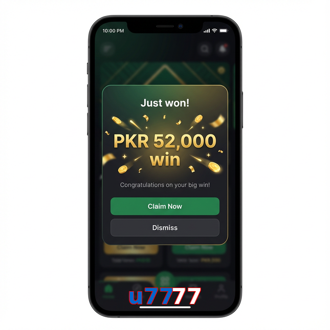 Main screen of U7777 win page for PK players